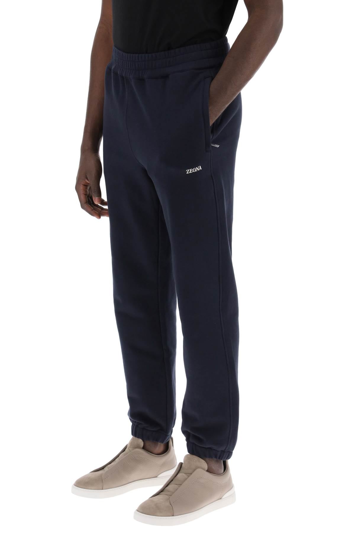 Cotton Sweatpants With Brushed Finish  - Blue