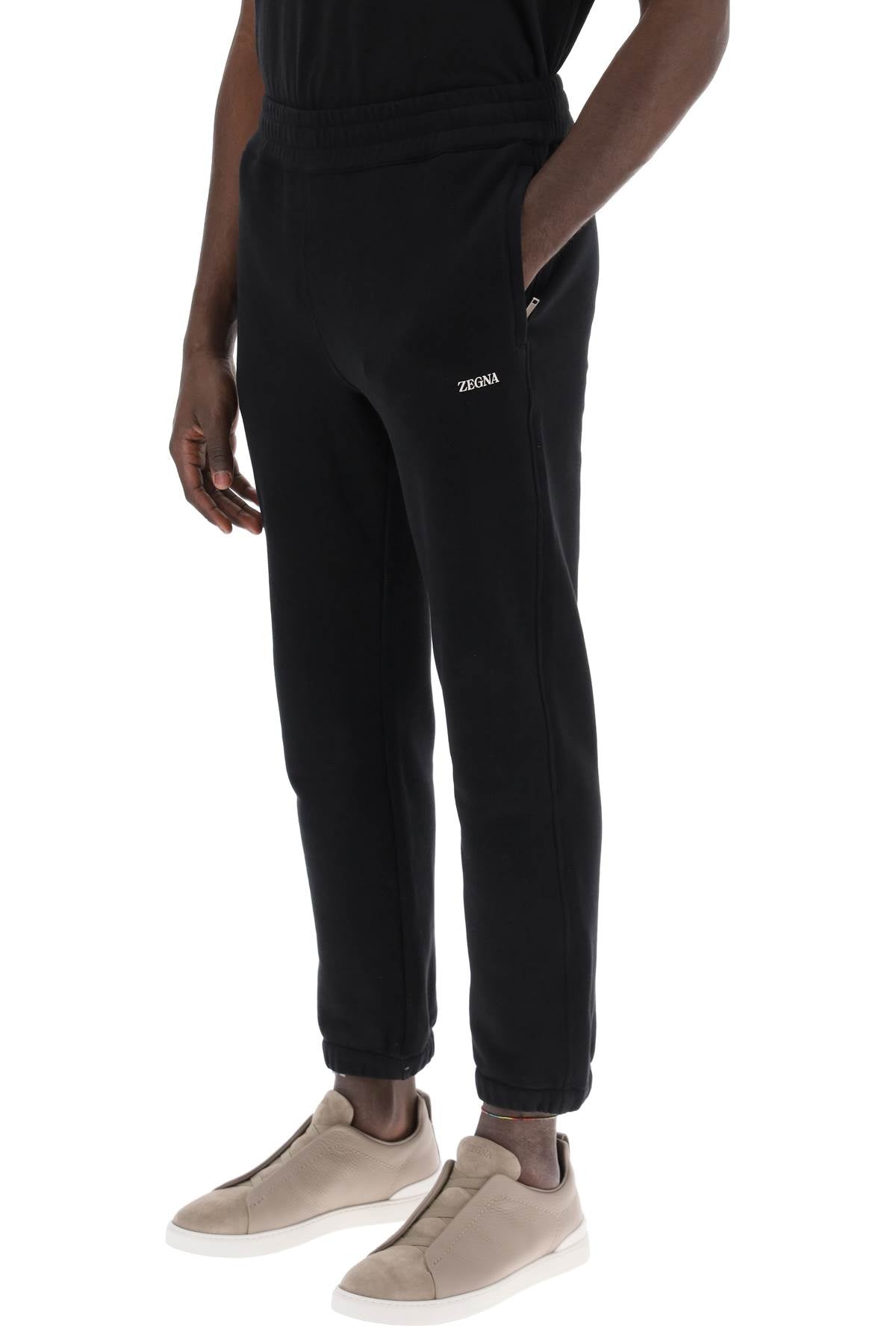 Cotton Sweatpants With Brushed Finish  - Black