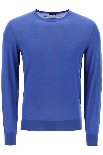 Crew-neck Sweater In Pure Wool  - Blue