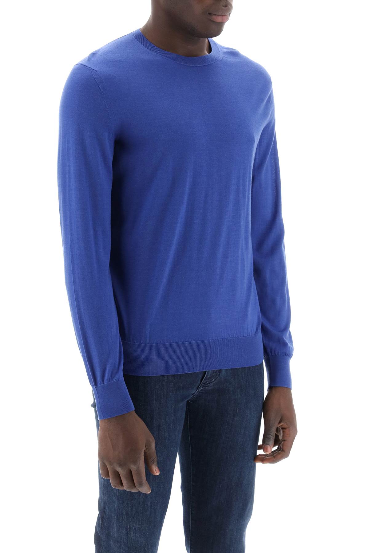 Crew-neck Sweater In Pure Wool  - Blue