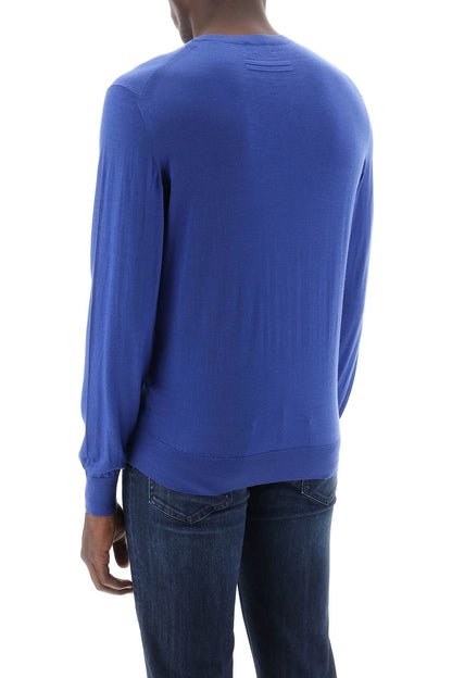 Crew-neck Sweater In Pure Wool  - Blue