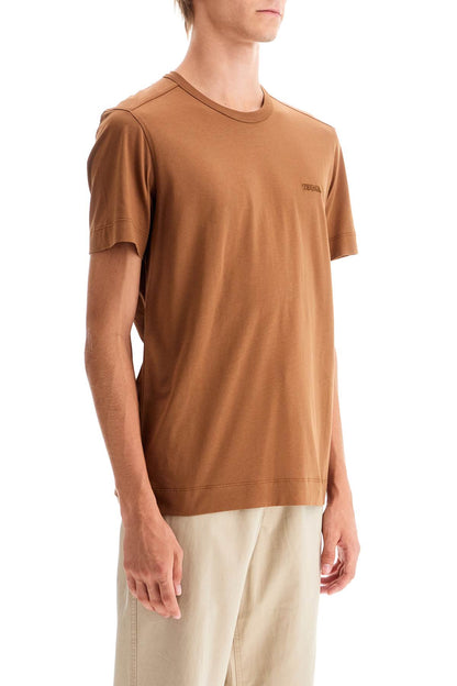 Crewneck T-shirt With Embroidered  - Brown