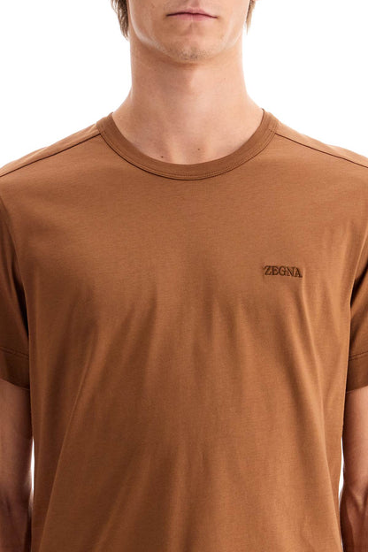 Crewneck T-shirt With Embroidered  - Brown