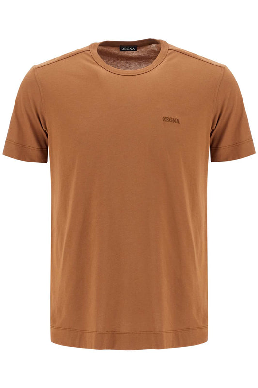 Crewneck T-shirt With Embroidered  - Brown