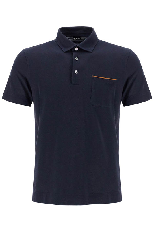 Piqué Polo Shirt With Pocket  - Blue