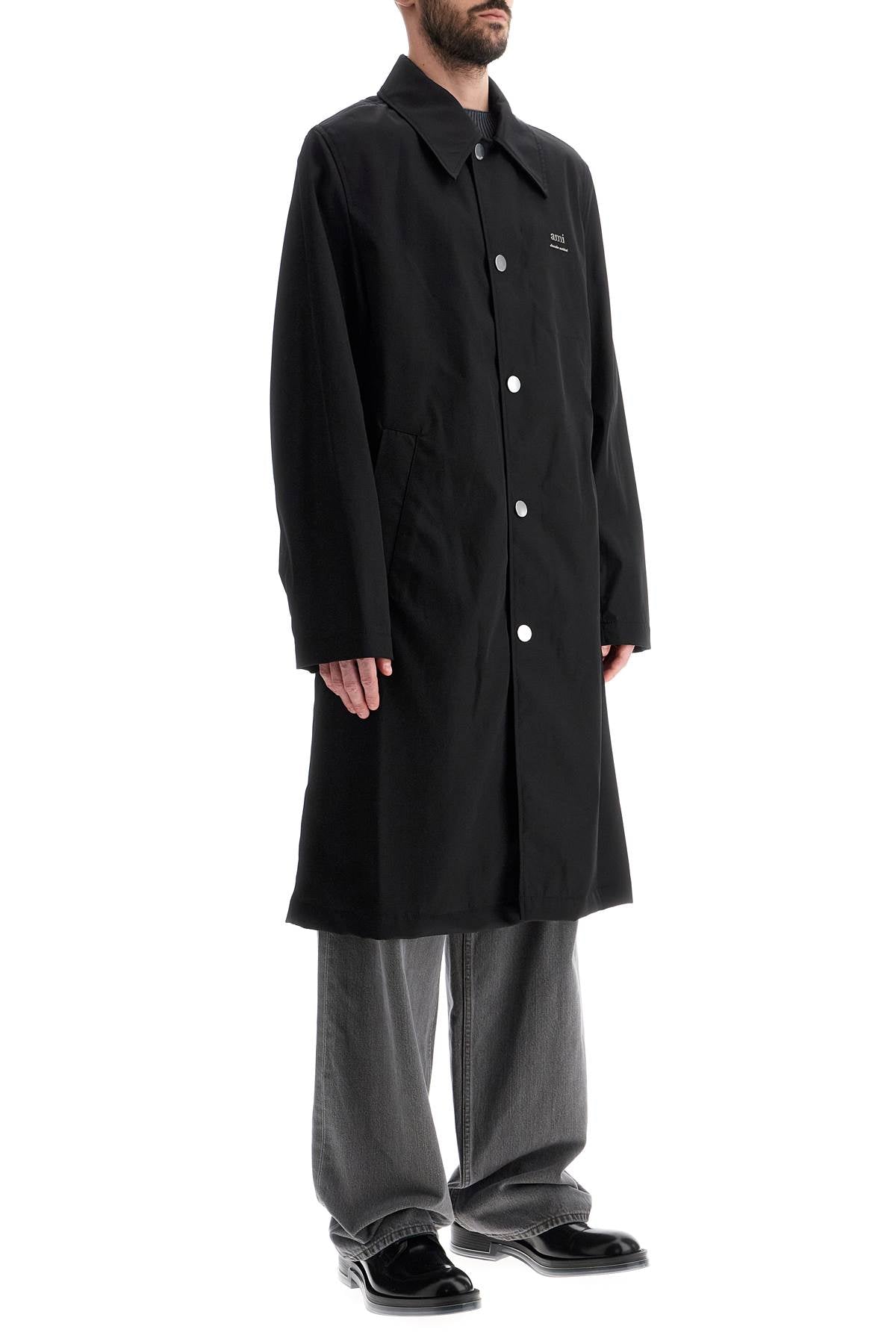 Unisex Car Coat Made Of Nylon And Cotton  - Black