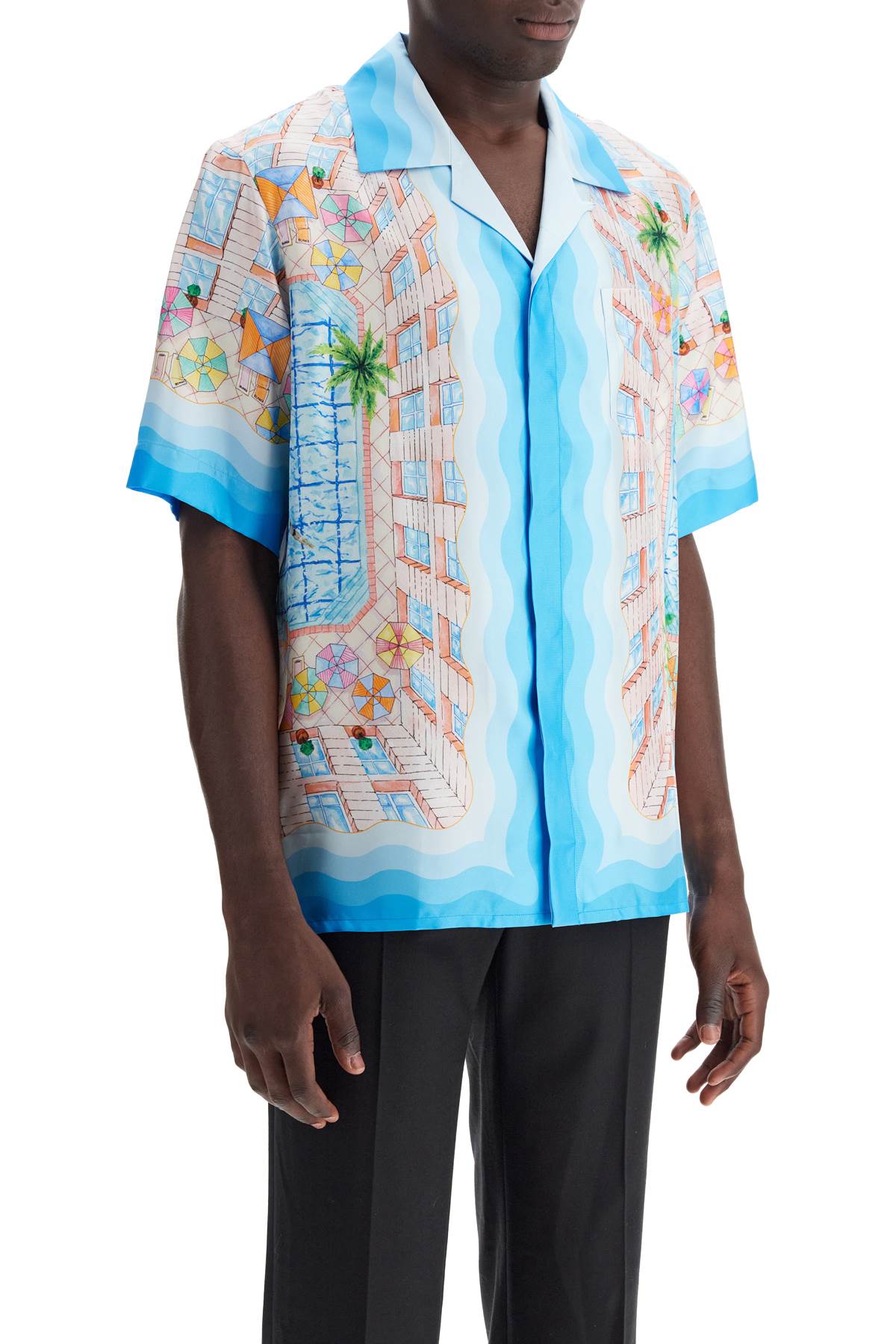 Short-sleeved Silk Shirt  - Multicolor