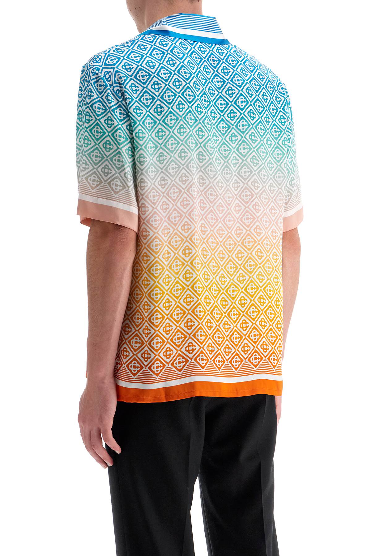 Short-sleeved Silk Monogram Shirt  - Multicolor