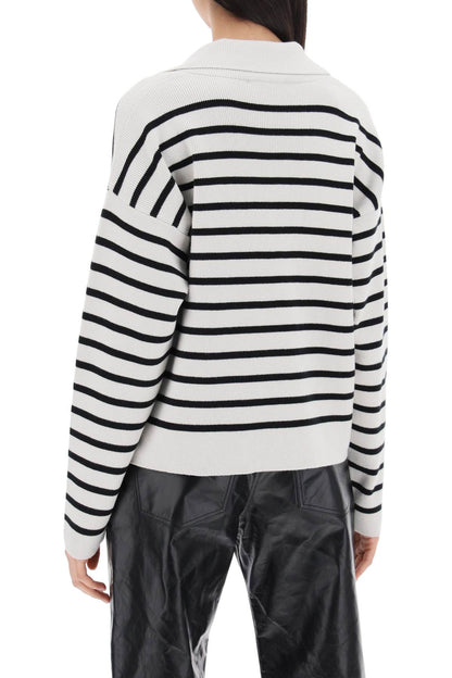 Striped V-neck Magic Pullover Sweater.  - Grey