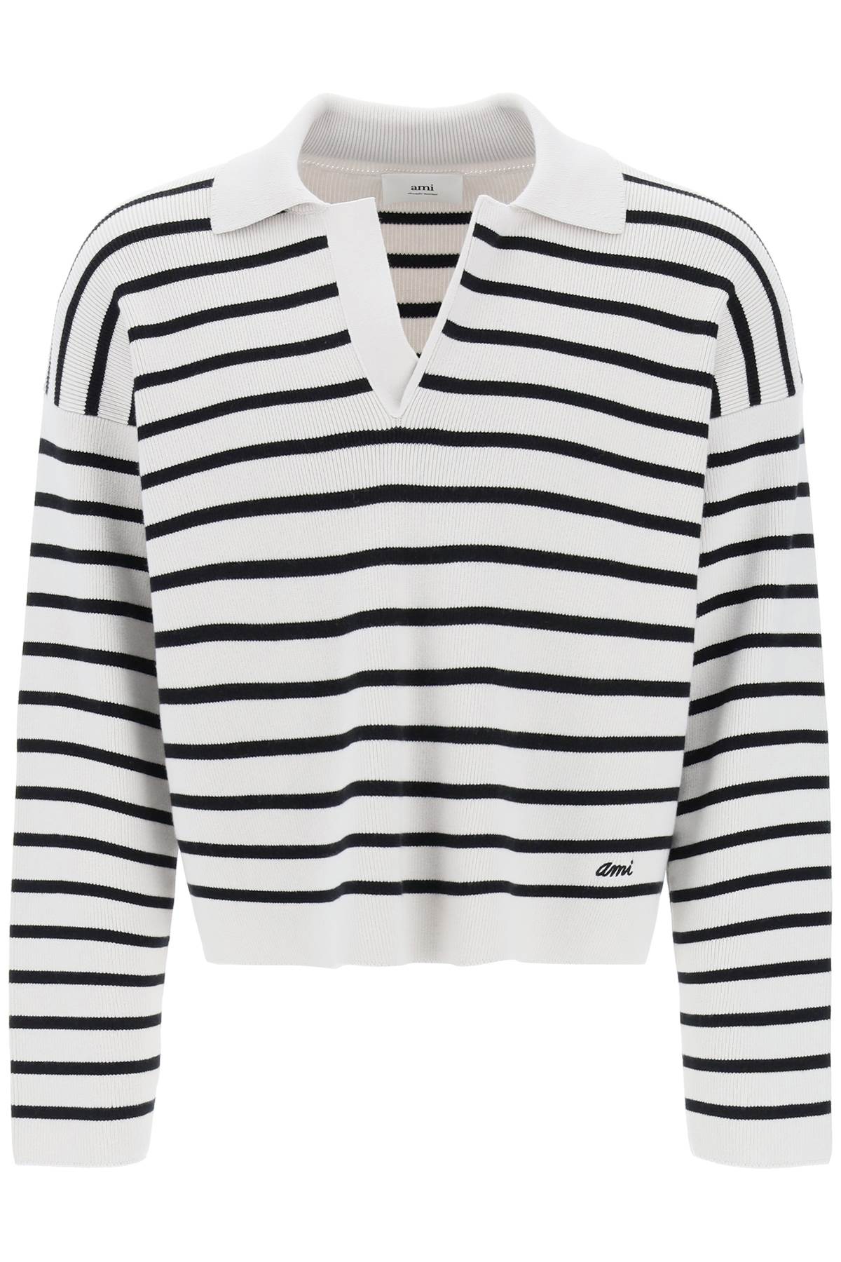 Striped V-neck Magic Pullover Sweater.  - Grey