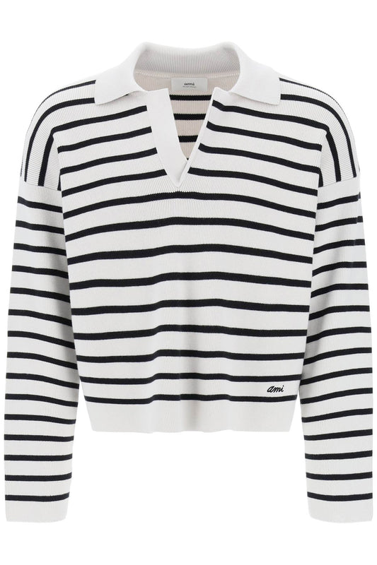 Striped V-neck Magic Pullover Sweater.  - Grey