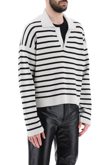 Striped V-neck Magic Pullover Sweater.  - Grey