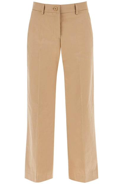 Stretch Cotton Cropped Pants  - Beige