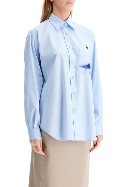 Printed Pocket Shirt With Button  - Light Blue