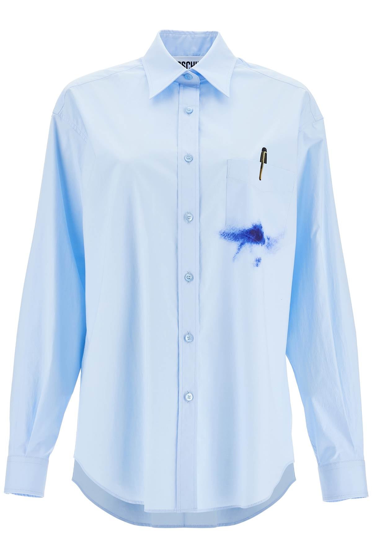 Printed Pocket Shirt With Button  - Light Blue