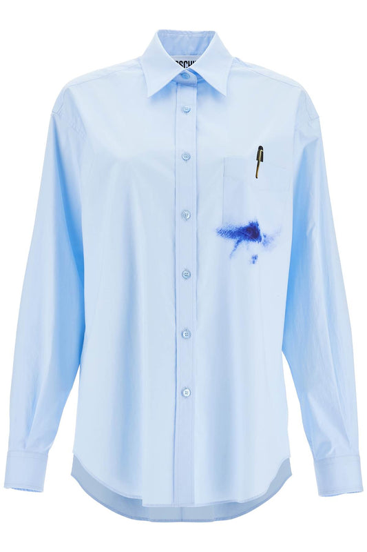 Printed Pocket Shirt With Button  - Light Blue