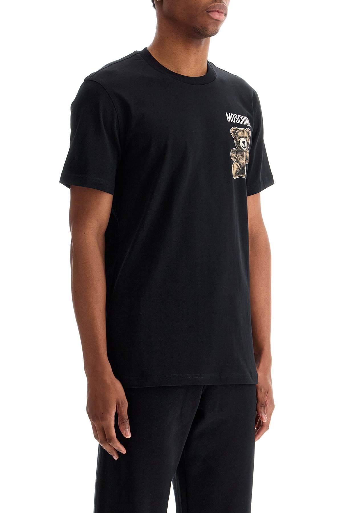 Black Cotton T-shirt With Bear Print  - Black