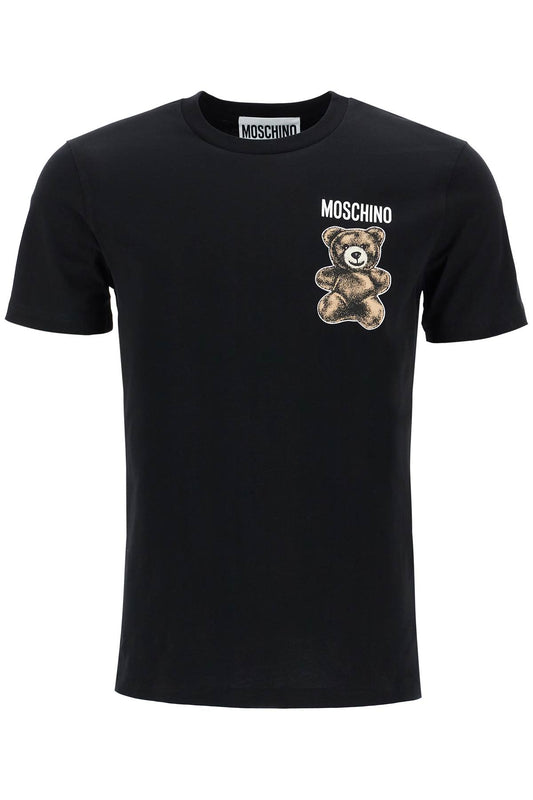 Black Cotton T-shirt With Bear Print  - Black