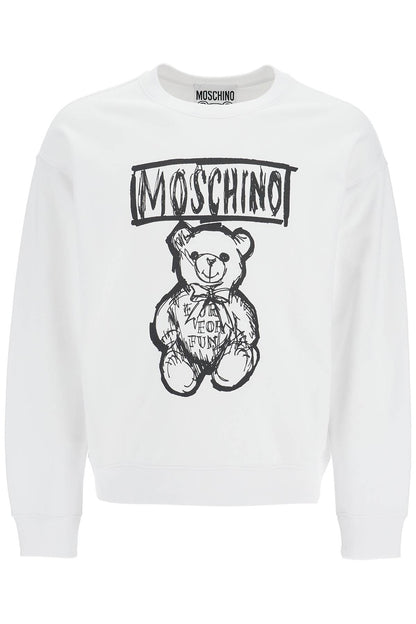 Teddy Bear Print Sweatshirt  - White