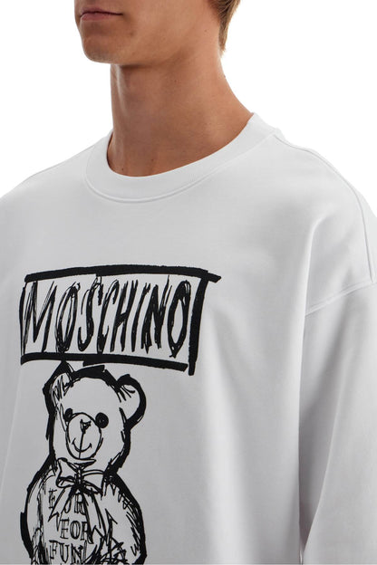 Teddy Bear Print Sweatshirt  - White