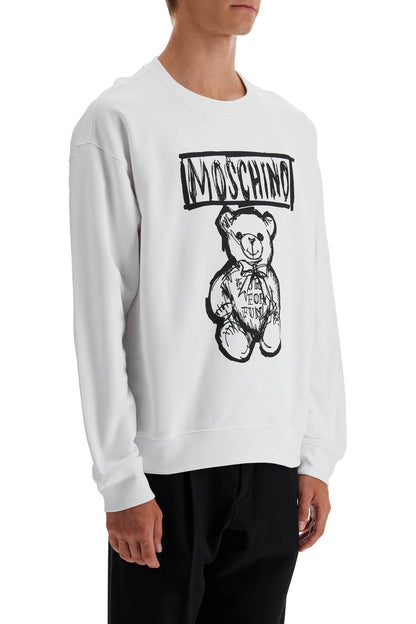 Teddy Bear Print Sweatshirt  - White