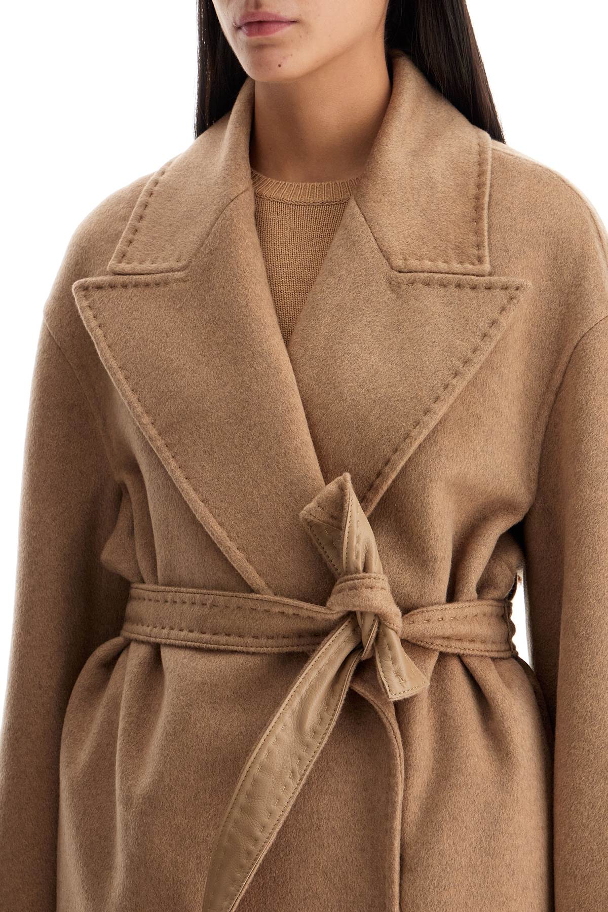 Cashmere Robe-style Coat With Eight  - Beige