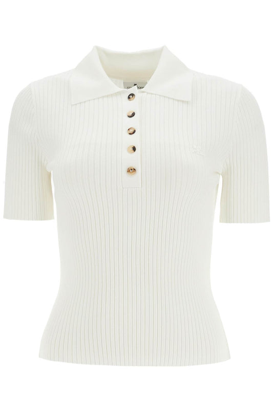 Short-sleeved Ribbed Polo  - White