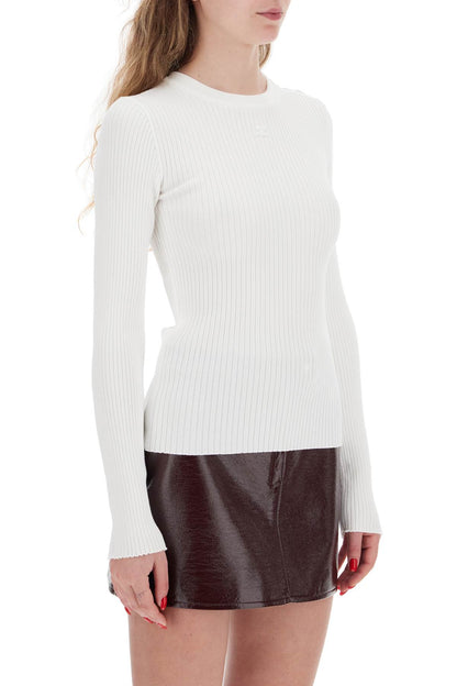 'ribbed Stretch Knit Pullover Sweater  - White