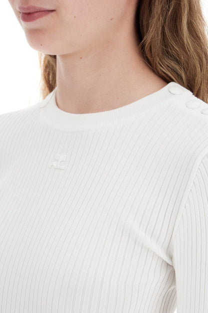 'ribbed Stretch Knit Pullover Sweater  - White