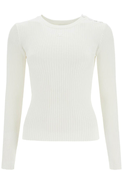 'ribbed Stretch Knit Pullover Sweater  - White