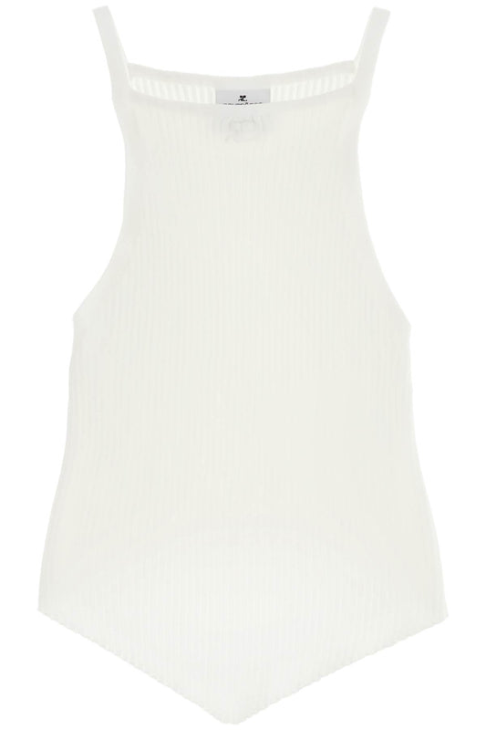 'ribbed Knit Tank Top With Pointed Hem  - White