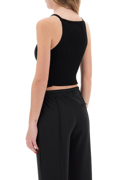 'ribbed Knit Tank Top With Pointed Hem  - Black