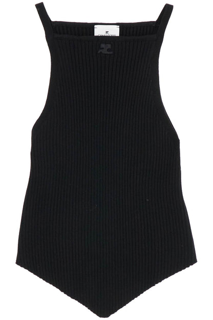 'ribbed Knit Tank Top With Pointed Hem  - Black