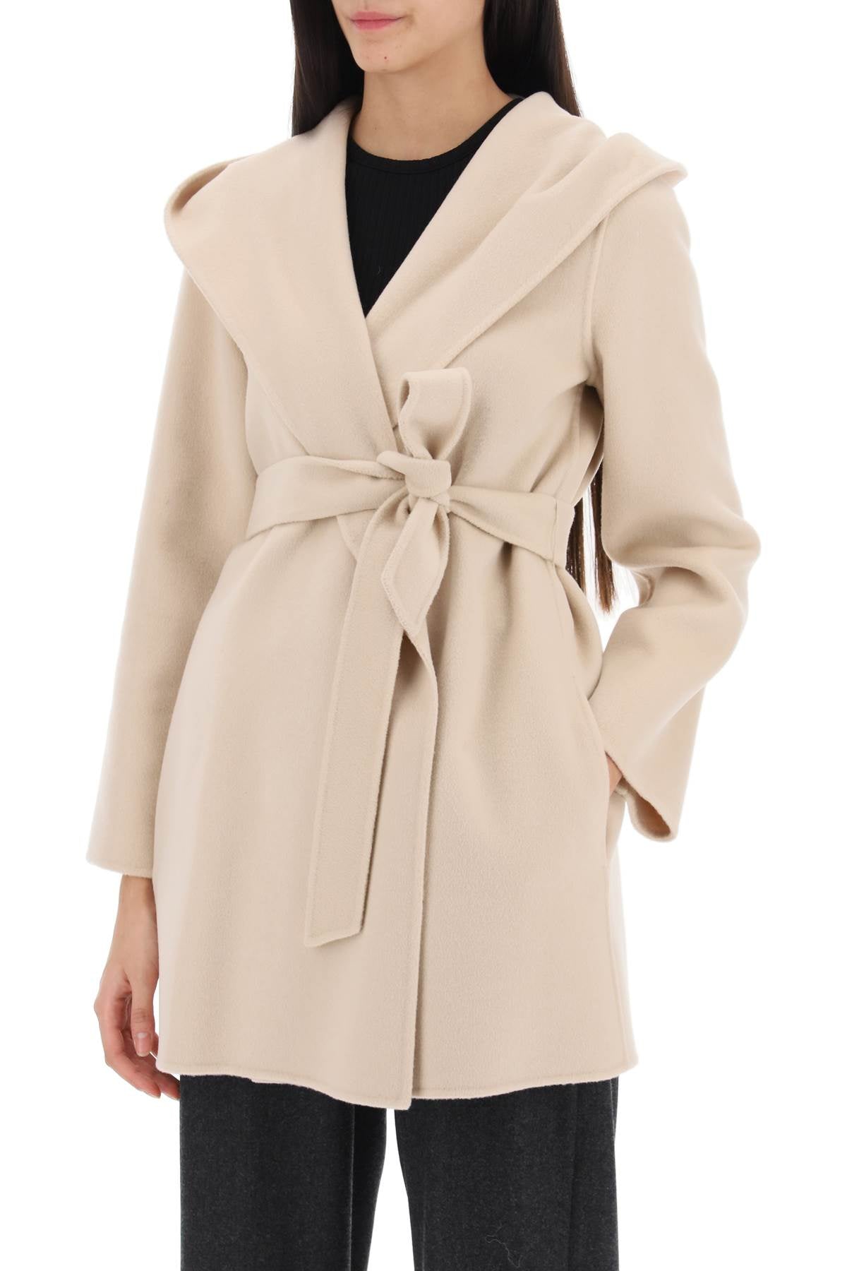 Vidim Cashmere And Wool Coat With Built-in Hood  - Beige