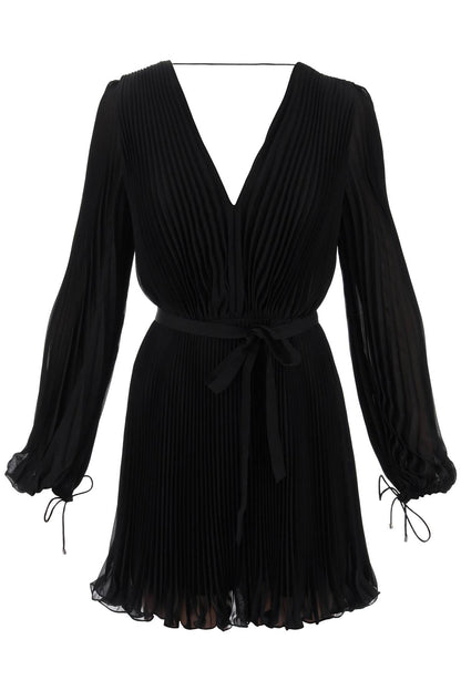 "mini Pleated Chiffon Visit Dress  - Black