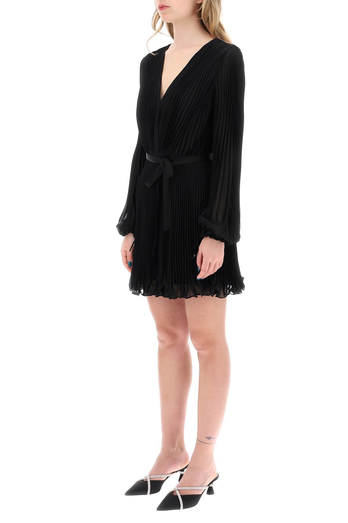 "mini Pleated Chiffon Visit Dress  - Black