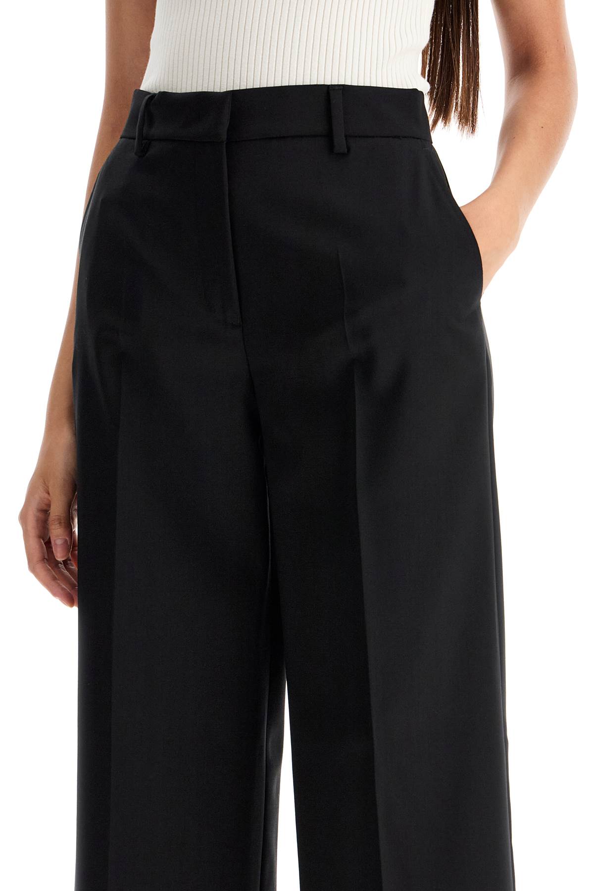 Wool Palazzo Trousers  - Black