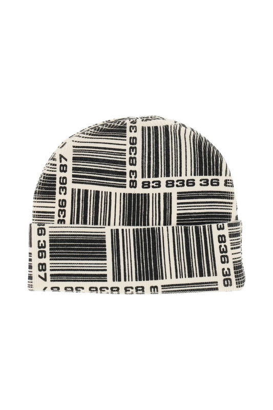 Barcode Monogram Beanie Hat  - Nero