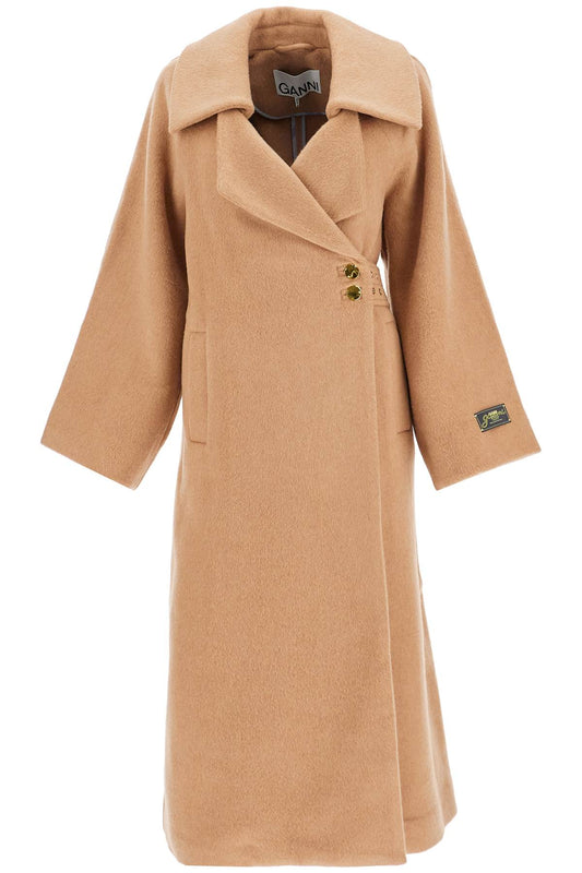 Long Recycled Wool Coat  - Beige