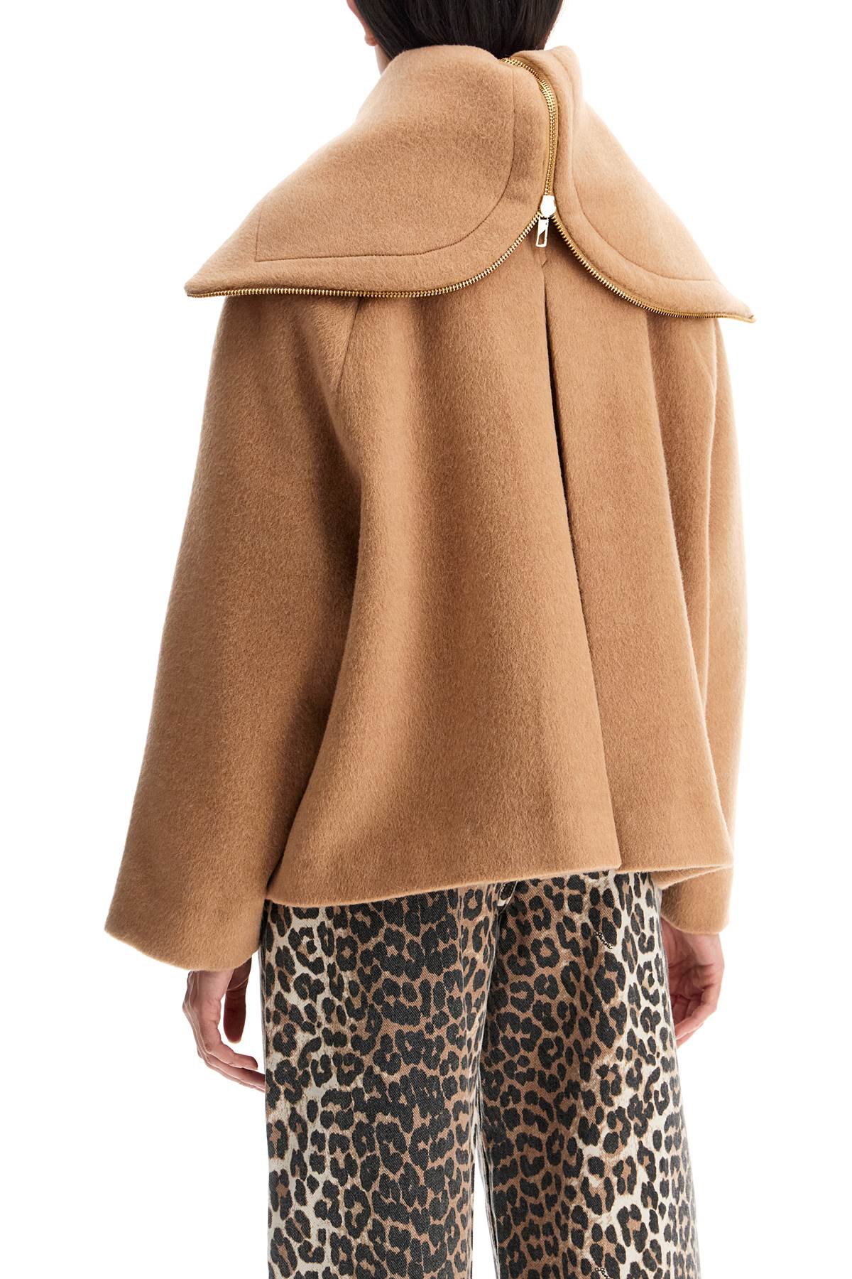 Short Coat With Maxi Collar  - Beige