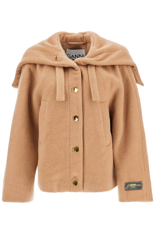 Short Coat With Maxi Collar  - Beige