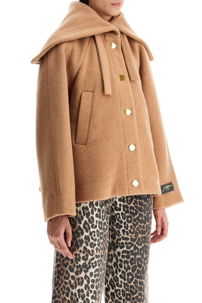 Short Coat With Maxi Collar  - Beige