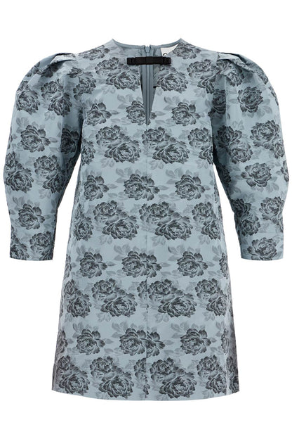 Botanical Jacquard Mini Dress  - Light Blue