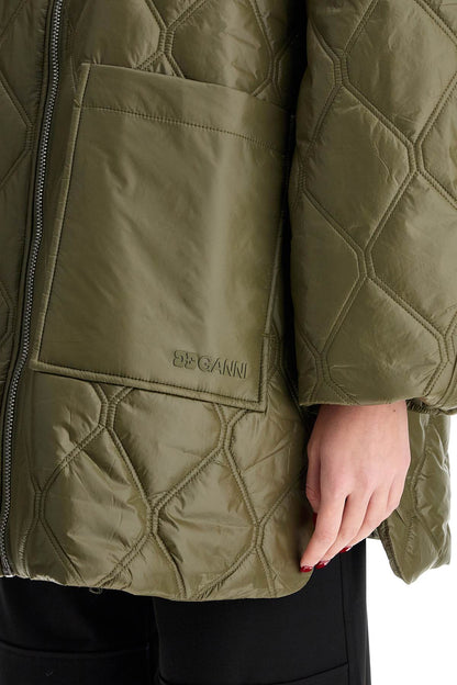 Lightweight Down Jacket With Oversized Collar  - Green