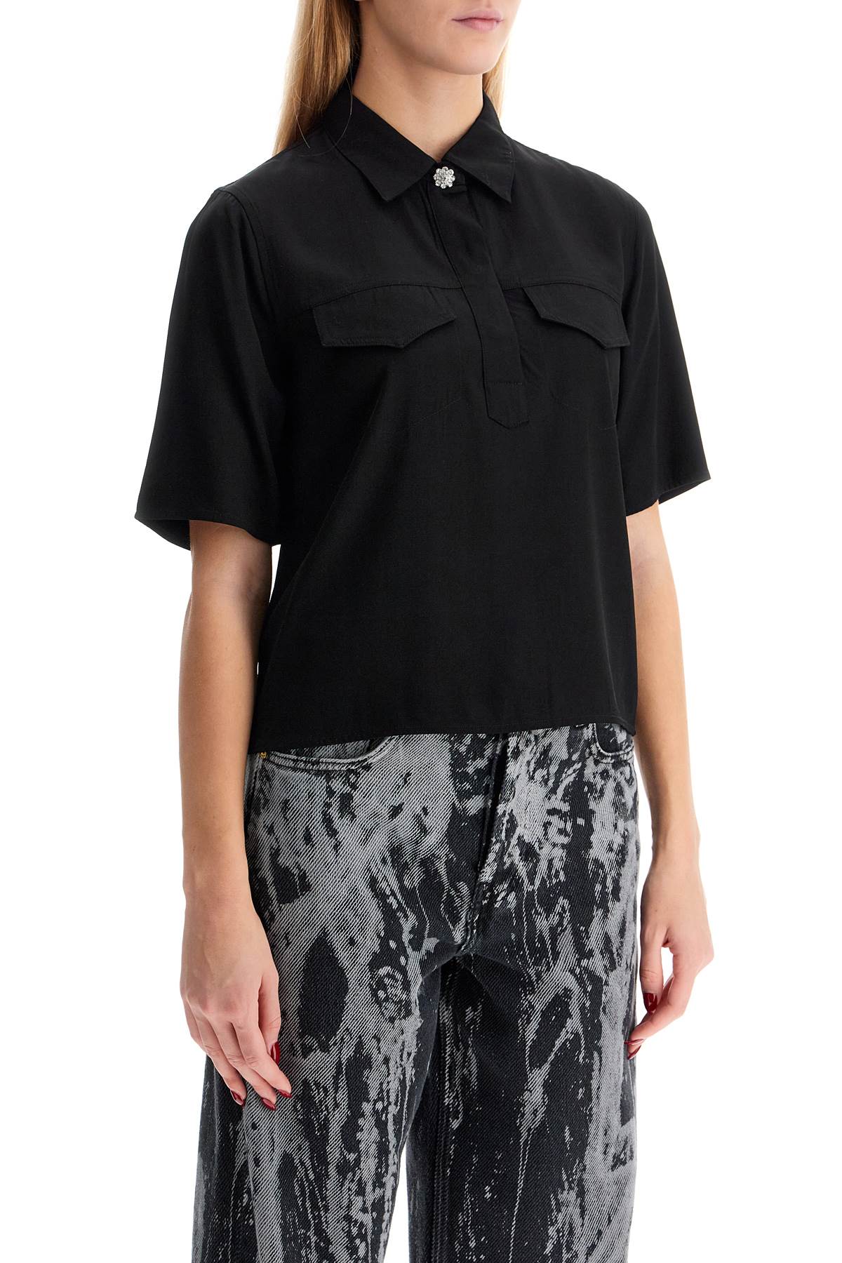 Short-sleeved Twill Blouse For  - Black