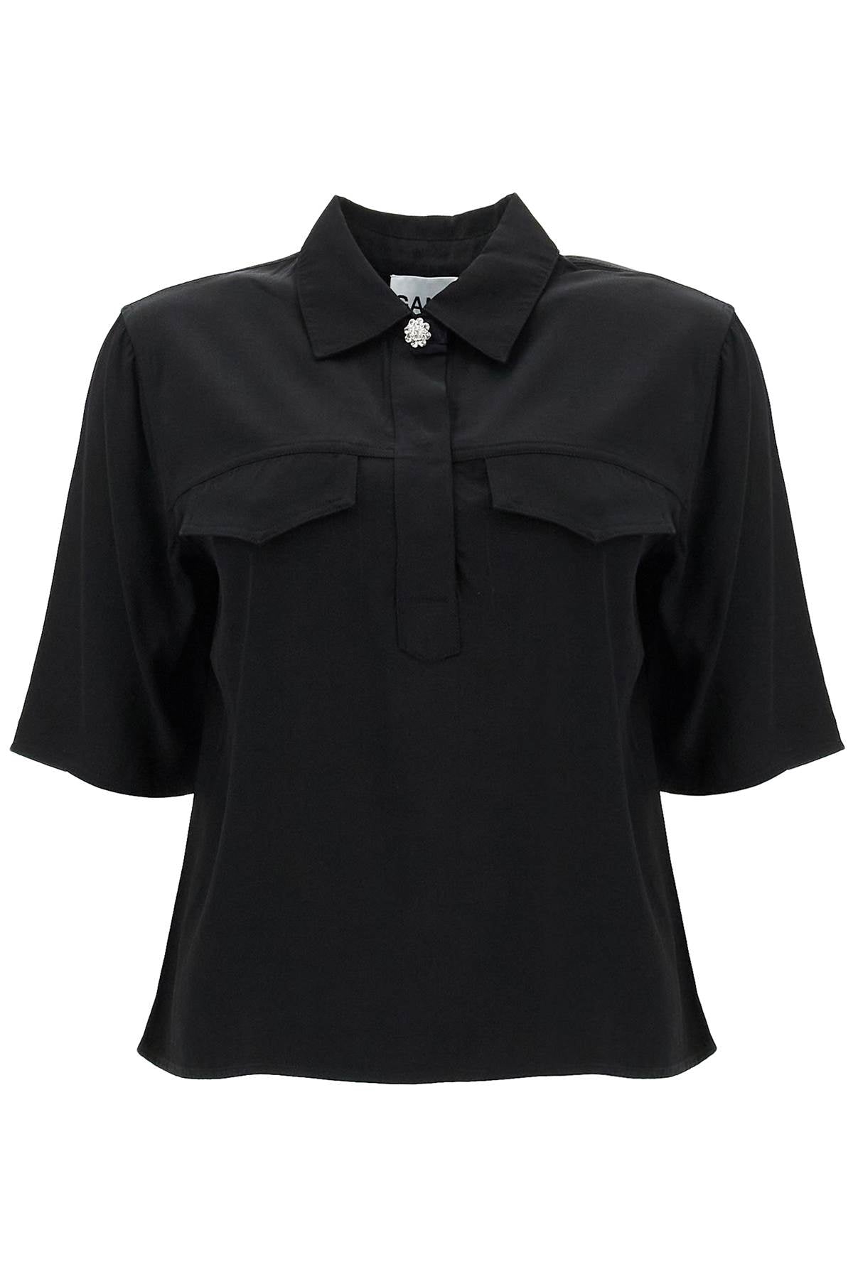 Short-sleeved Twill Blouse For  - Black