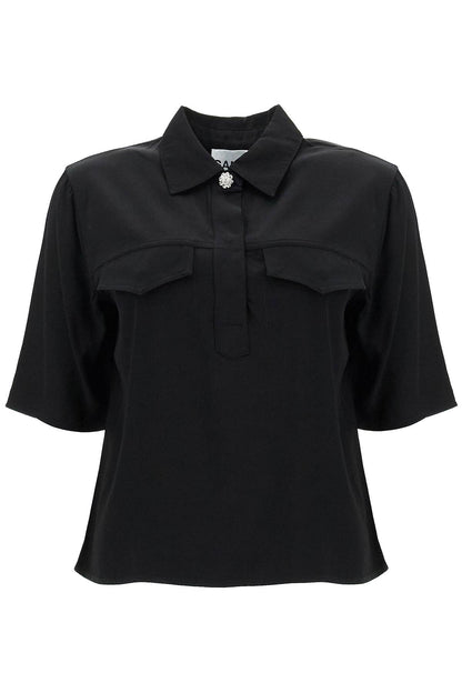 Short-sleeved Twill Blouse For  - Black