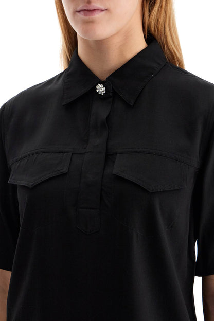 Short-sleeved Twill Blouse For  - Black