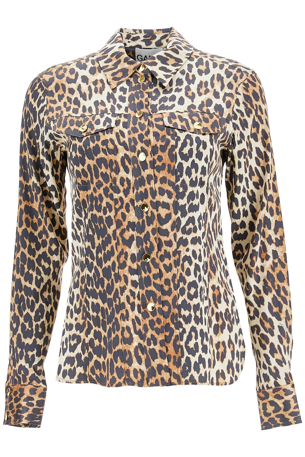 Leopard Print Satin Shirt  - Brown