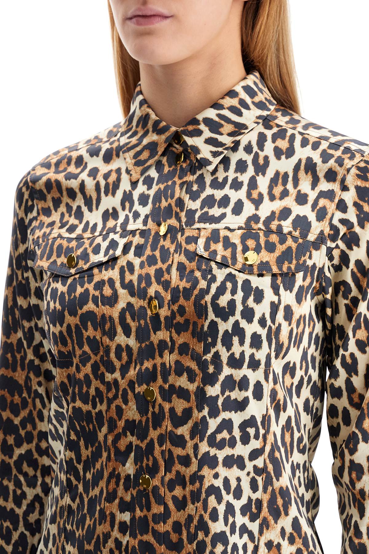 Leopard Print Satin Shirt  - Brown